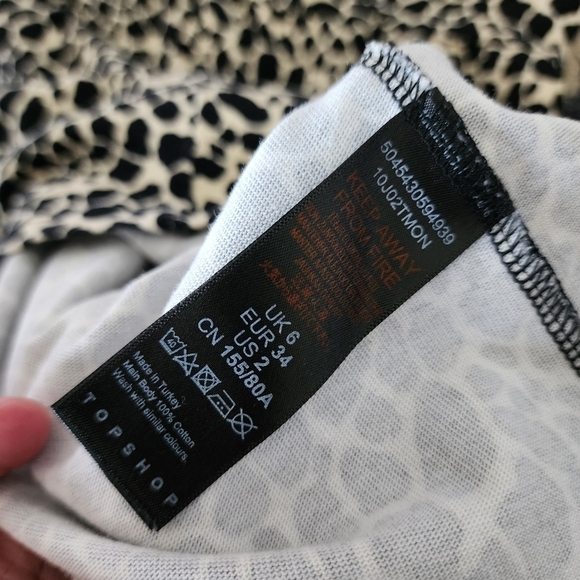 Topshop Animal Leopard Print Dress Women's 2 Black Tan Tie Sleeves Round Neck - Picture 10 of 10